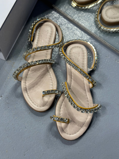 MIDNIGHT SARI TAŞLI SANDALET